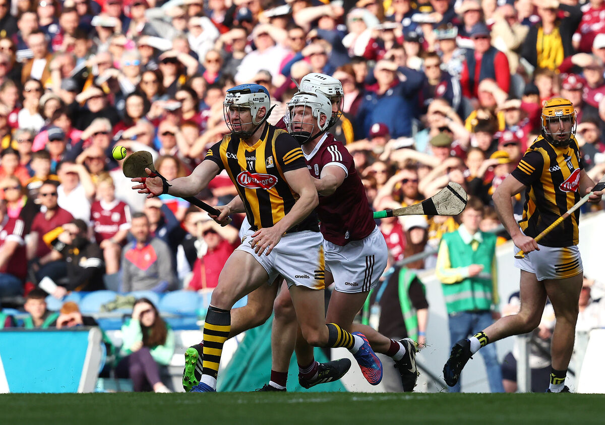 Kilkenny's TJ Reid and Darren Morrissey of Galway in action at Croke Park on Saturday evening. Picture: INPHO/Bryan Keane
