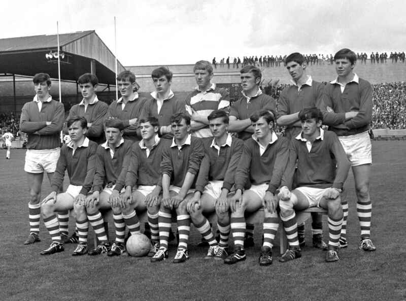 The Cork team who beat Sligo in the 1968 All-Ireland minor football final at Croke Park. Back L-R: Seamus Looney, Der Cogan, Fergus Cronin, Con Hartnett, Declan O'Mahony, Robbie O'Sullivan, Finbarr Twomey, Martin O'Doherty. Front: Jerry Coleman, Tony Murphy, Donal Aherne Capt, Hugh O'Sullivan, Barry Murphy, John Coleman, Brendan Cummins. 