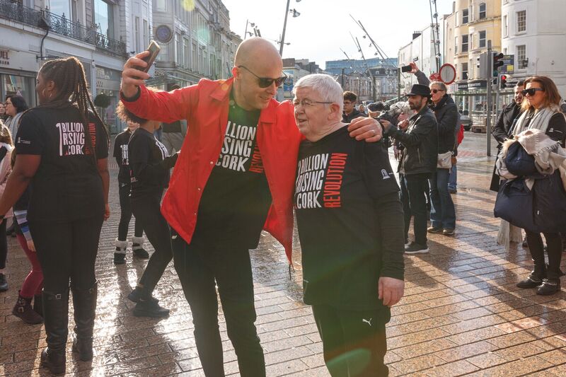 Mary Crilly and Stevie G at an International Womens Day Flashmob, in Cork City. Picture: Damian Coleman 