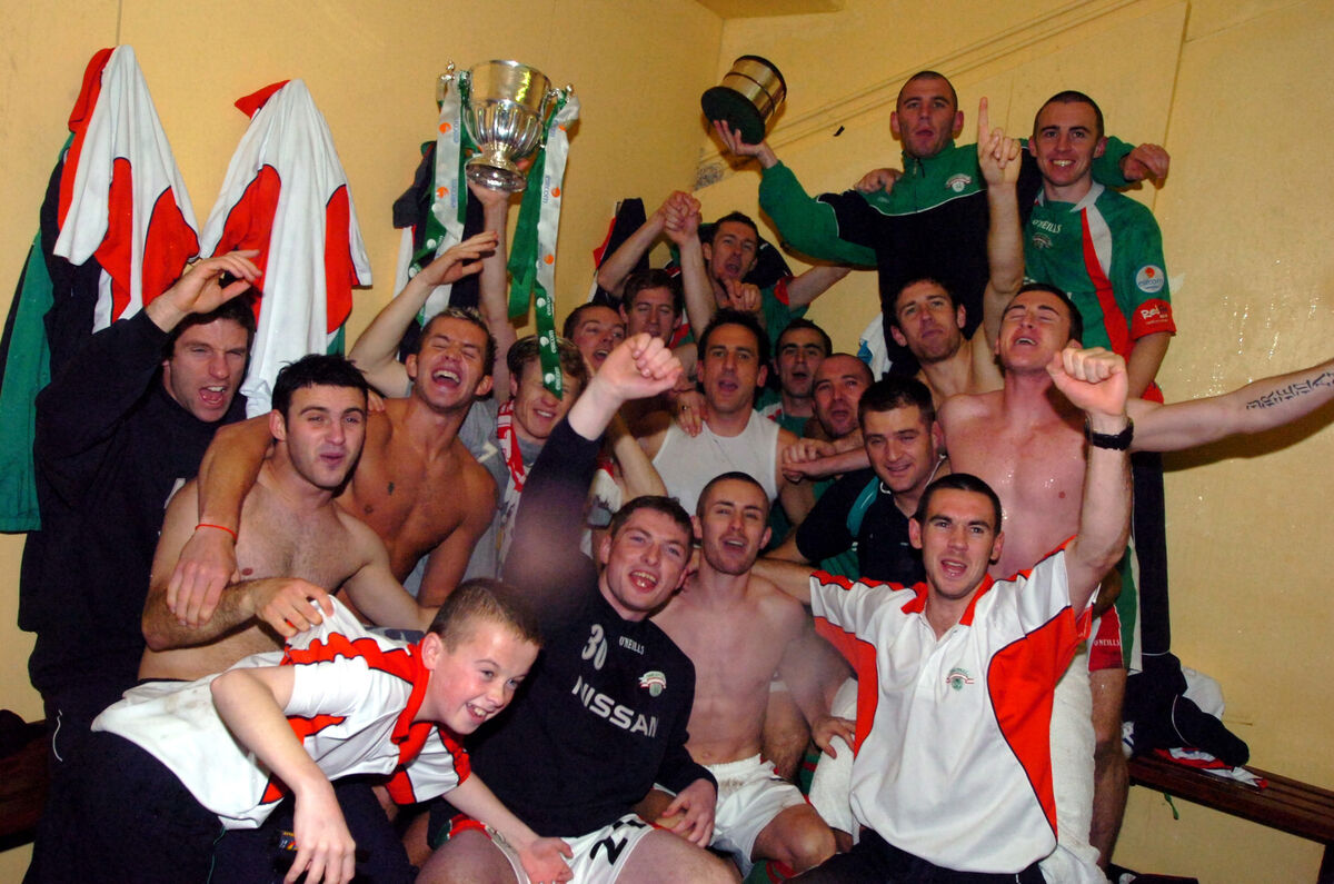 The Cork City squad celebrate winning the eircom League after beating Derry City at Turner's Cross in 2005. Picture: Eddie O'Hare