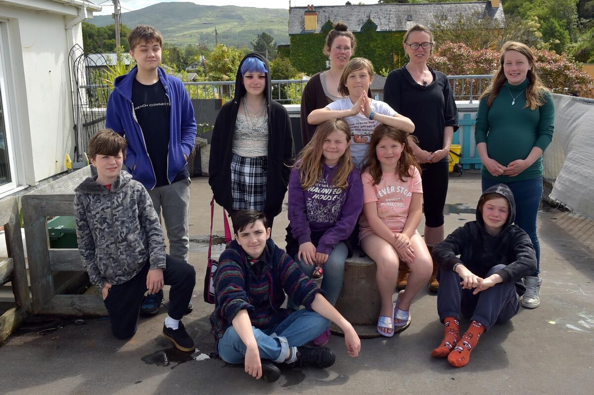 Pupils at West Cork Sudbury School in Glengarriffe, County Cork include, Alfie Carchrae, Moss Keane, Hannah Keane, Elva Ra Marshall, Mars Harrington, Tallulah Little, Archer Little and Noah Hayes with Facilitators, Jessica Mason-Little and Catherine Scroope. Photo: Don MacMonagle Pupils at West Cork Sudbury School in Glengarriffe, County Cork include, Alfie Carchrae, Moss Keane, Hannah Keane, Elva Ra Marshall, Mars Harrington, Tallulah Little, Archer Little and Noah Hayes with Facilitators, Jessica Mason-Little and Catherine Scroope. Photo: Don MacMonagle