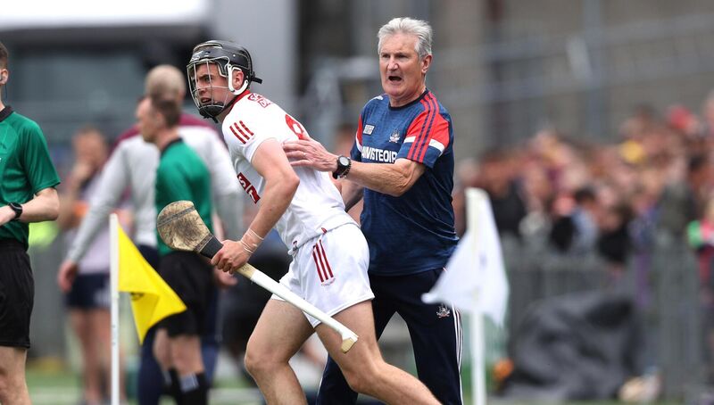 Cork's Darragh Fitzgibbon is congratulated by manager Kieran Kingston after scoring a point. Picture: INPHO/Tom Maher