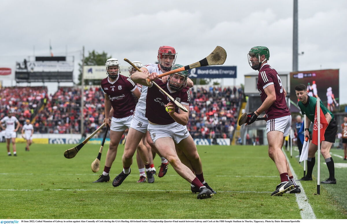 Cathal Mannion of Galway in action against Alan Connolly of Cork last Saturday. Picture: Daire Brennan/Sportsfile