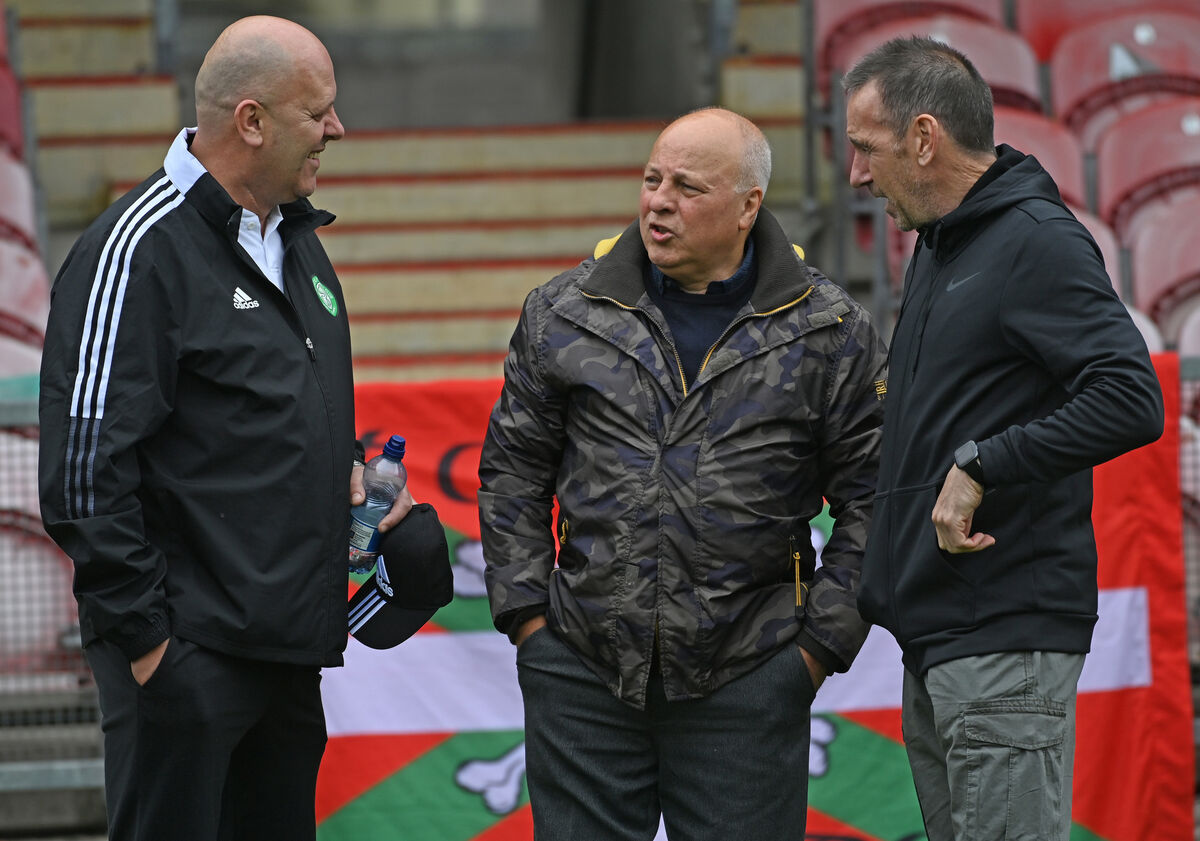 Pat Duggan, Eamonn O'Keeffe and Phil Harrington at the Jerry Harris testimonial match at Turner's Cross Picture; Eddie O'Hare