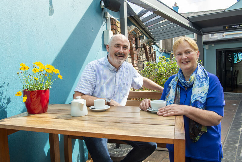 The couple in their beer garden.