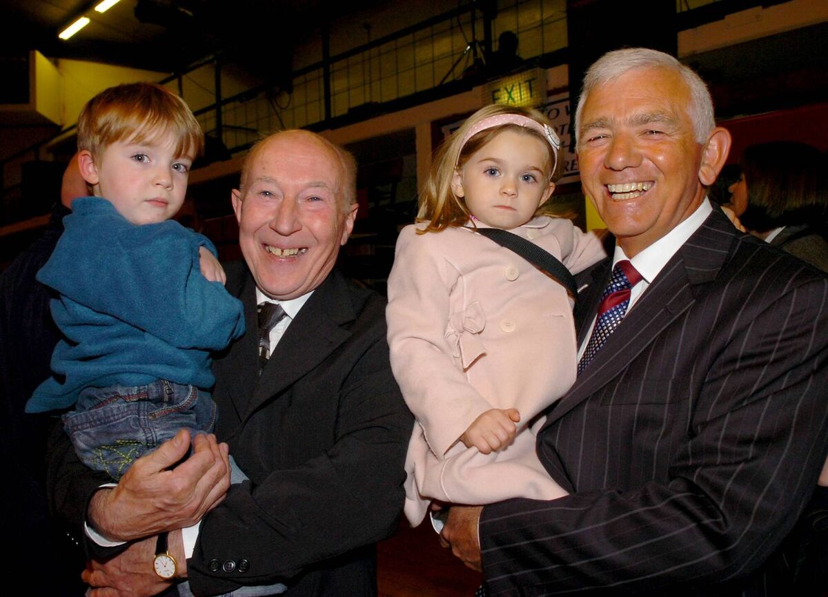 Granddads Jim O'Donoghue and Liam McGinn with young Eoin O'Donoghue and Robin Linehan at the launch of the Evening Echo sponsored book 'Hanging from the rafters' in Neptune Stadium. Picture: Richard Mills. Granddads Jim O'Donoghue and Liam McGinn with young Eoin O'Donoghue and Robin Linehan at the launch of the Evening Echo sponsored book 'Hanging from the rafters' in Neptune Stadium. Picture: Richard Mills.