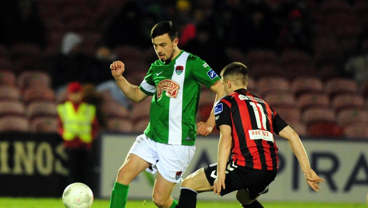 Cork City's Eoghan O'Connell on the ball from Bohemian's Jake Kelly during the SSE Airtricity premier league game at Turner's Cross. Cork City's Eoghan O'Connell on the ball from Bohemian's Jake Kelly during the SSE Airtricity premier league game at Turner's Cross.