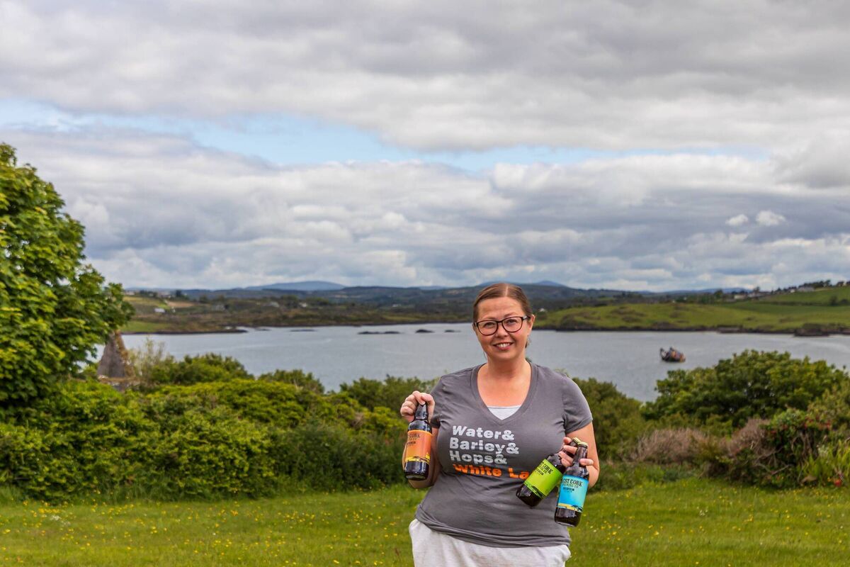 Terra with some of the products at West Cork Brewing Company.