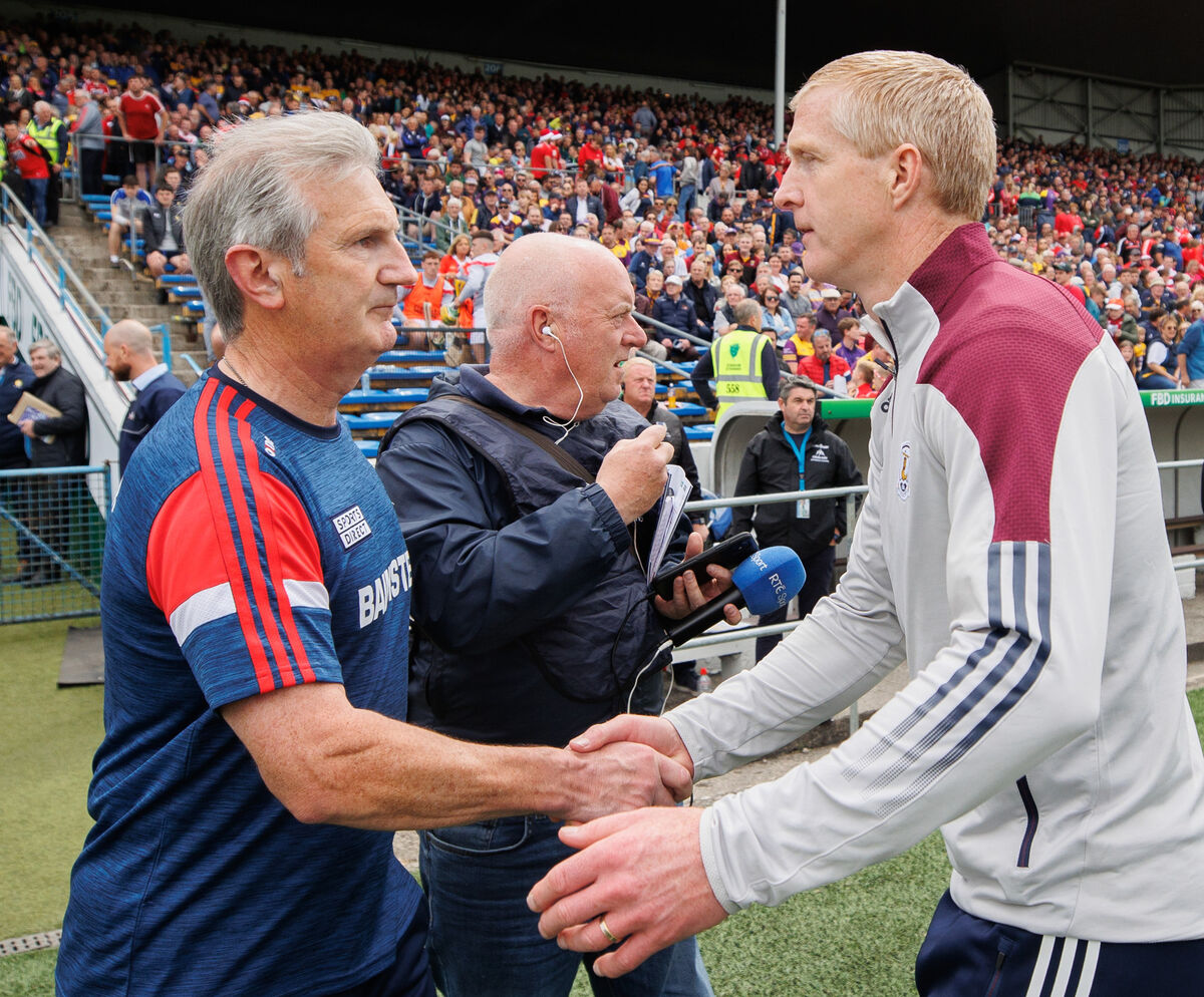 Cork manager Kieran Kingston and Galway's Henry Shefflin after the game in Thurles. Picture: INPHO/James Crombie