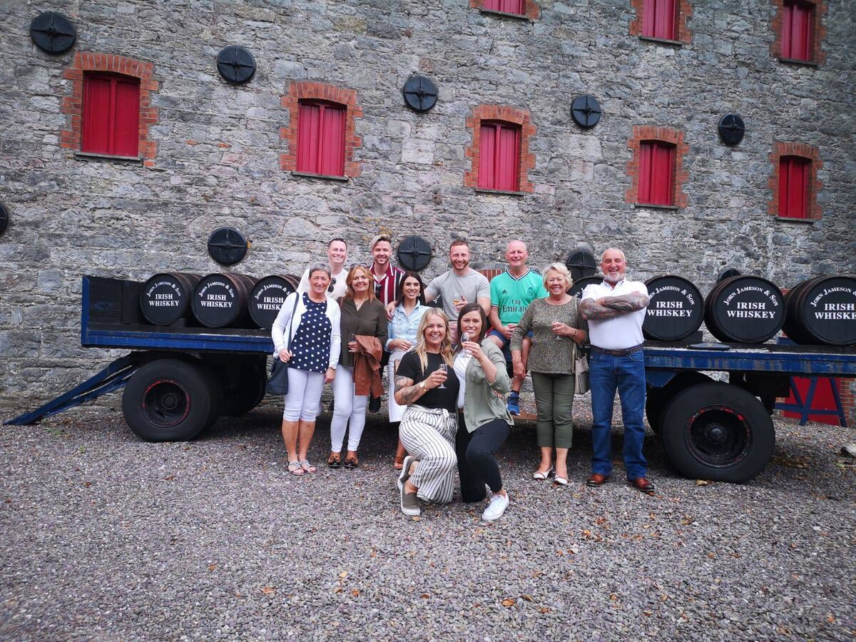 Ciara and Maria on their engagement at Midleton Distillery. Also in the photo is Pauline Buckley, 74, Maria’s grandmother.