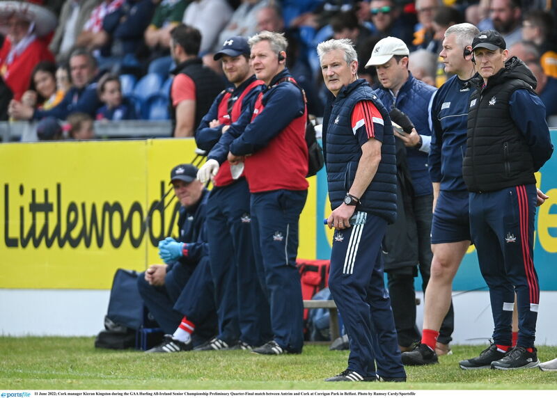 Cork manager Kieran Kingston during the All-Ireland SHC preliminary quarter-final clash against Antrim at Corrigan Park in Belfast earlier this month. Picture: Ramsey Cardy/Sportsfile Cork manager Kieran Kingston during the All-Ireland SHC preliminary quarter-final clash against Antrim at Corrigan Park in Belfast earlier this month. Picture: Ramsey Cardy/Sportsfile