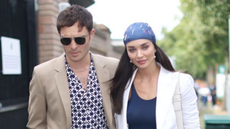 Actors Ed Westwick and Amy Jackson arrive together at Wimbledon