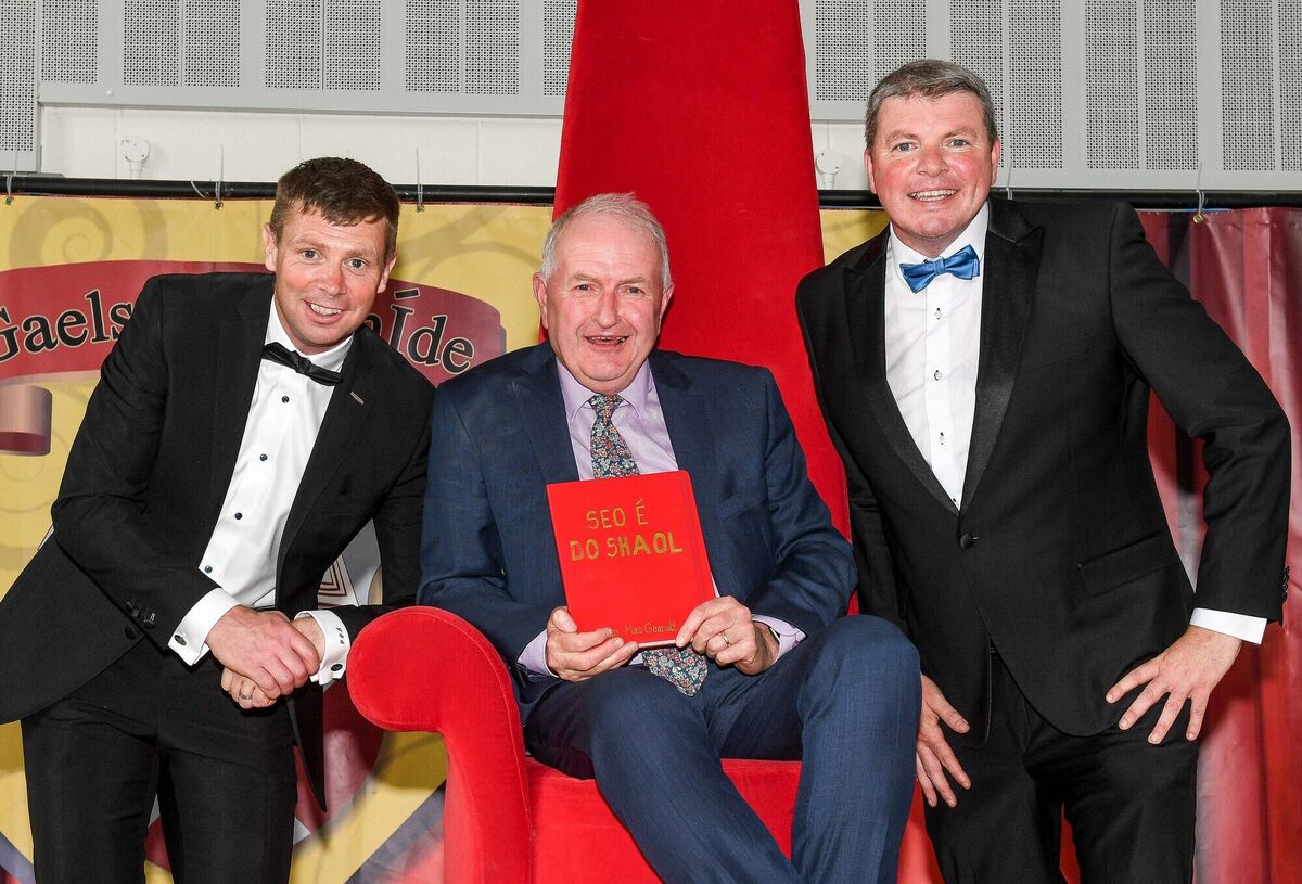 This is Your Life presenters Tomas O Se and Graham Clifford, with Sean MacGearailt at a function on the occasion of his retirement as principal of Gaelscoil de hIde in Fermoy, Co Cork. Picture: David Keane. This is Your Life presenters Tomas O Se and Graham Clifford, with Sean MacGearailt at a function on the occasion of his retirement as principal of Gaelscoil de hIde in Fermoy, Co Cork. Picture: David Keane.