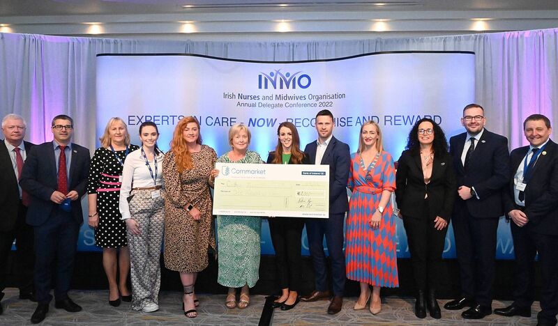 Pictured at the presentation of the INMO Preceptor of the Year Award were (l-r): Albert Murphy, director of industrial relations; Tony Fitzpatrick, director of professional services; Eilish Fitzgerald, outgoing first vice president, Executive Council; Róisín O’Connell, INMO student and new graduate officer; Erin Walsh, student nurse and nominee; Cathy Maguire, Cope Foundation, prizewinner and staff nurse; Alison Brereton, Cornmarket Group Financial Services; Nial Jordan, Cornmarket Group Financial Services;Karen McGowan, INMO president; Phil Ni Sheaghdha, INMO general secretary; Edward Mathews, INMO deputy general Secretary and Steve Pitman, INMO head of education and professional development.