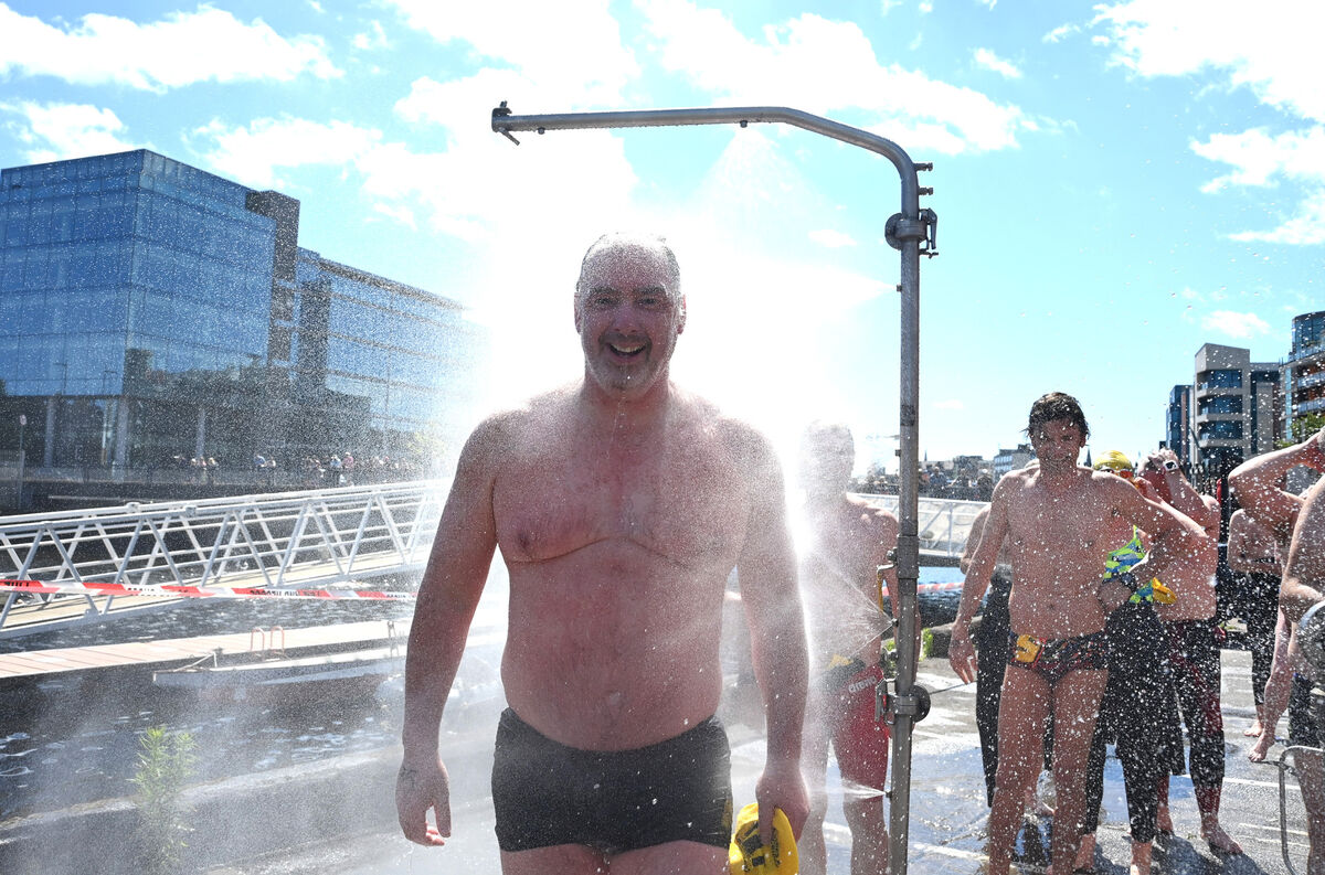  Patrick Corkery from Dublin completes another Lee swim at the finish of the Vibes &amp; Scribes Lee Swim 2022 at North Mall, Cork City on Saturday 9th July 2022. Pic: Larry Cummins.
