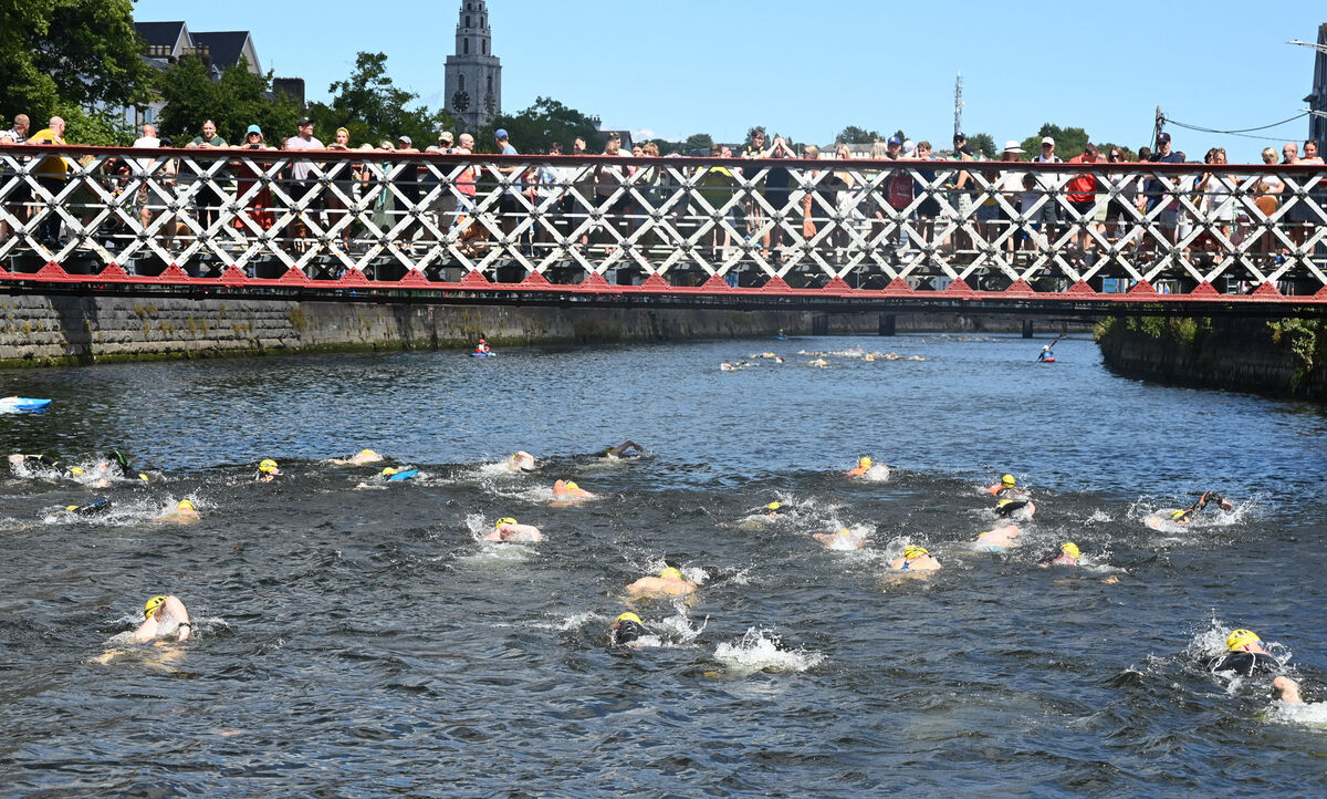 Spectators and swimmers at the start of the Vibes &amp; Scribes Lee Swim 2022 at North Mall, Cork City on Saturday 9th July 2022. Pic: Larry Cummins.