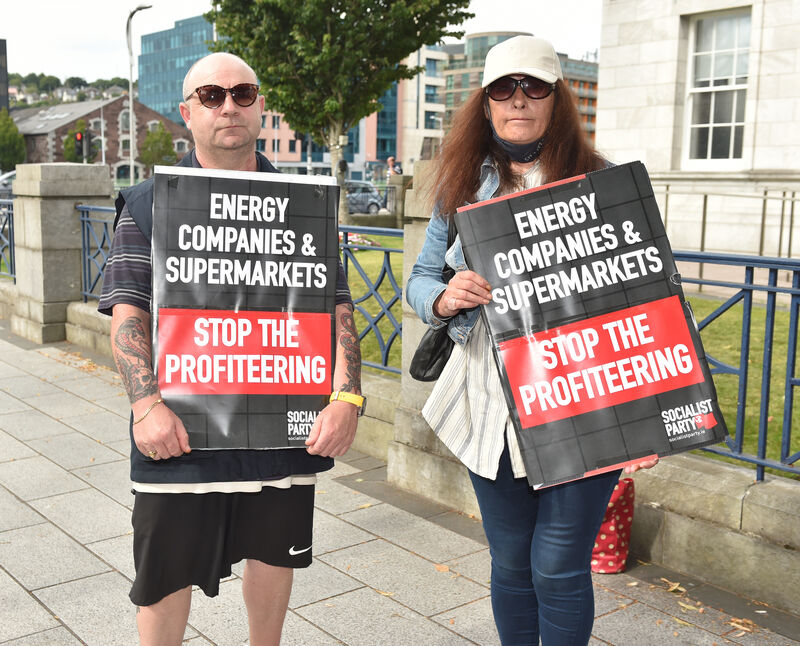 Jonathan O'Shea and Rosaleen O'Riordan at the Cost of Living protest. Picture: Eddie O'Hare