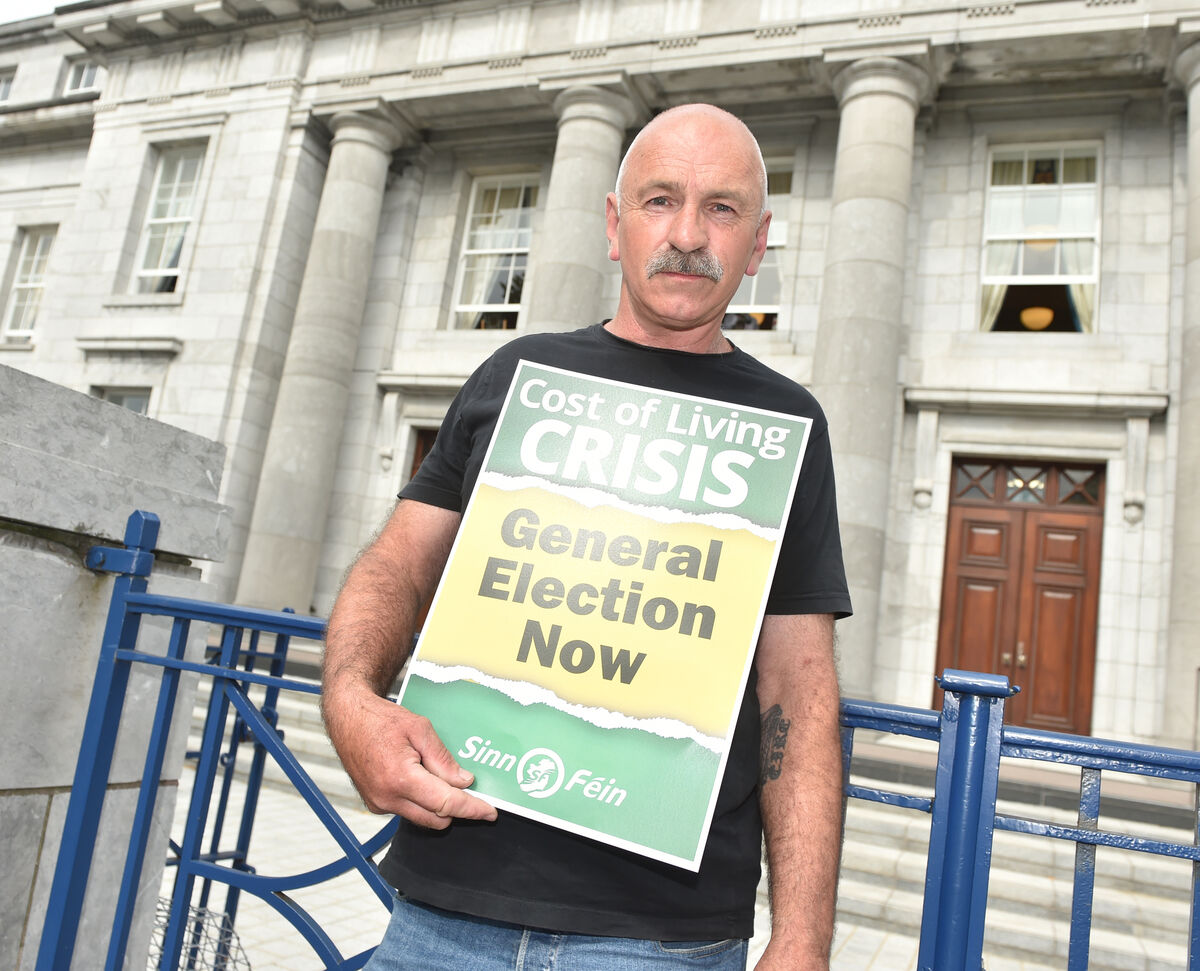 Michael Gallagher at the Cost of Living protest outside City Hall. Picture: Eddie O'Hare Michael Gallagher at the Cost of Living protest outside City Hall. Picture: Eddie O'Hare