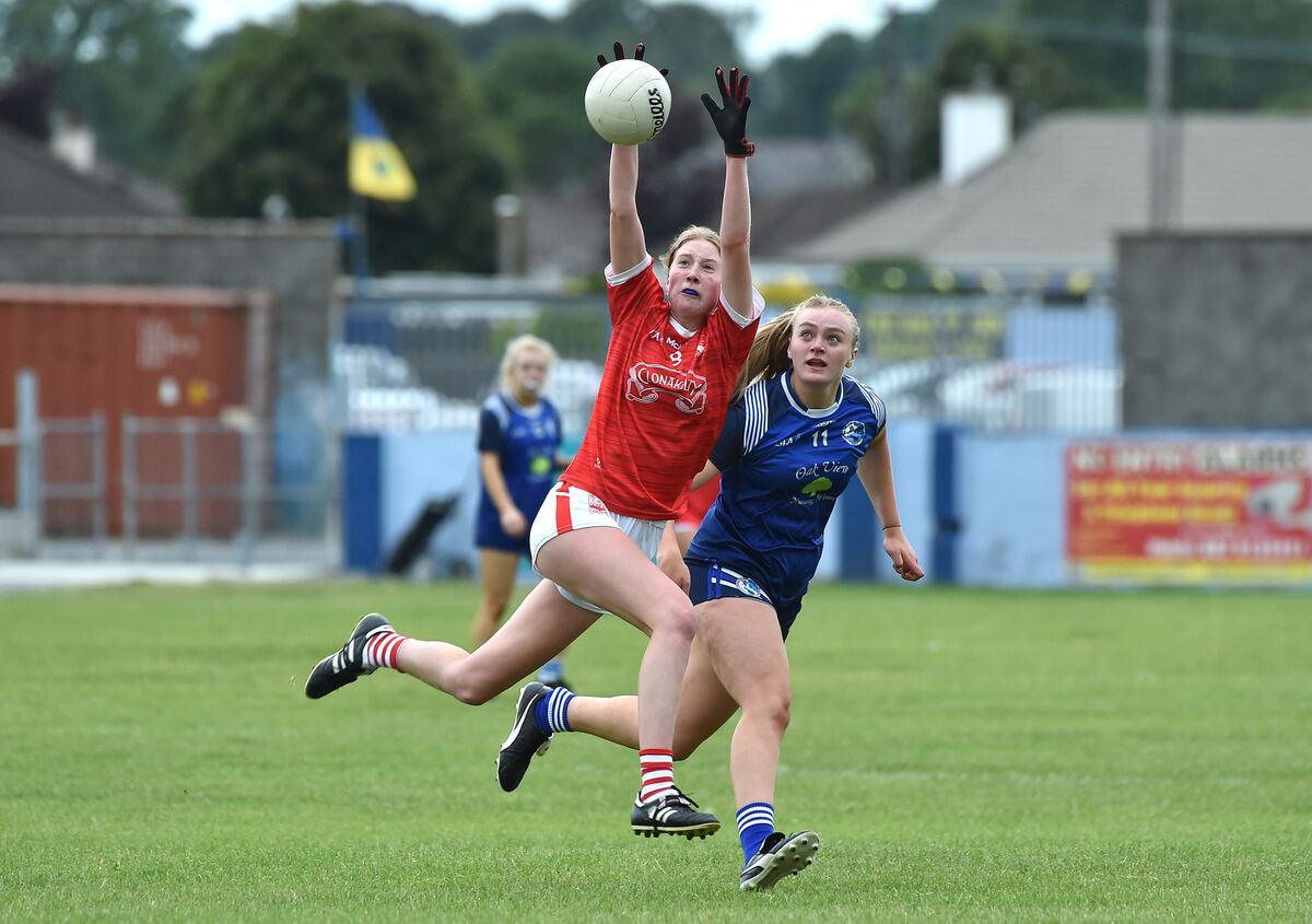 Evie Twomey wins this ball from Ellylanna Madden. Picture: Dan Linehan Evie Twomey wins this ball from Ellylanna Madden. Picture: Dan Linehan