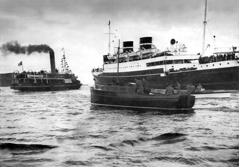 The Innisfallen at anchor in Cork Harbour in 1938, preparing to evacuate British troops from harbour forts. The Innisfallen at anchor in Cork Harbour in 1938, preparing to evacuate British troops from harbour forts.