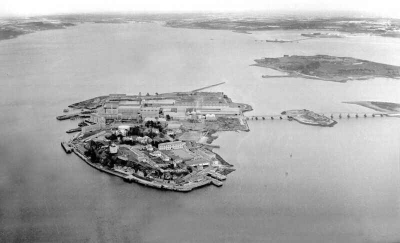 Aerial view of Haulbowline and Spike islands in 1967. Aerial view of Haulbowline and Spike islands in 1967.