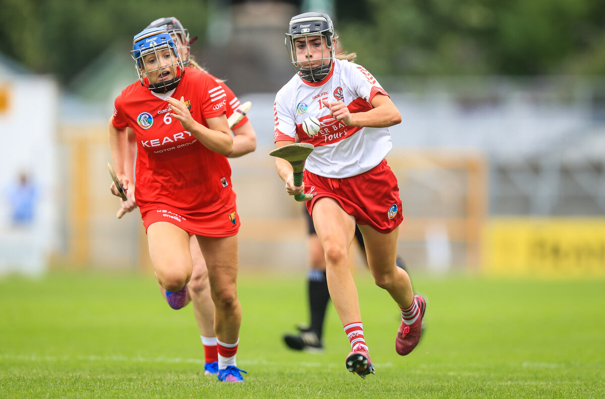 Derry's Therese Mellon with Kate Kilcommins of Cork Derry's Therese Mellon with Kate Kilcommins of Cork
