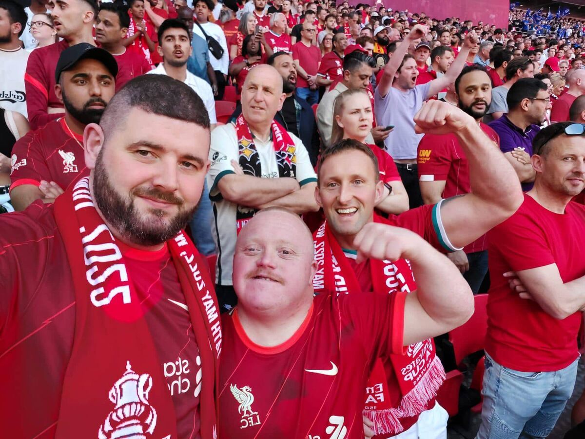 Noel O'Leary, Stuart McCarthy and Luke Dennehy at the FA Cup final supporting Liverpool.