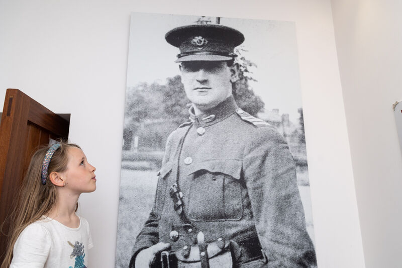 Millie Long looking at a picture of Michael Collins in Collins Barracks. Picture: Darragh Kane Millie Long looking at a picture of Michael Collins in Collins Barracks. Picture: Darragh Kane
