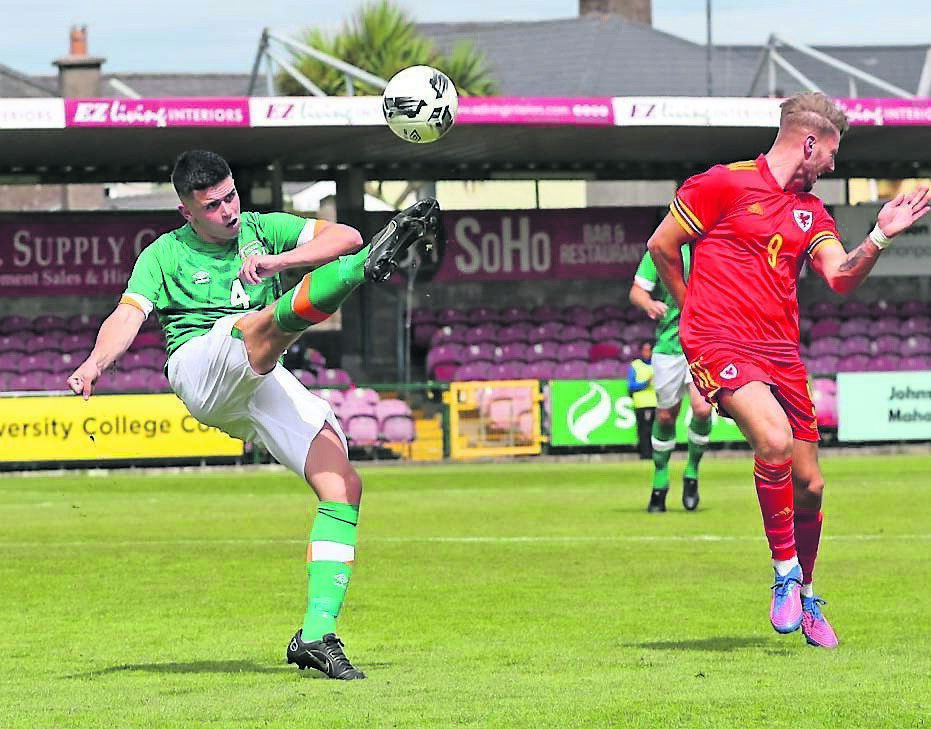 Ireland’s Adam Crowley clears his lines as Callum Parry tries to pressure the defender during the friendly against Wales. Picture: Jim Coughlan
Ireland’s Adam Crowley clears his lines as Callum Parry tries to pressure the defender during the friendly against Wales. Picture: Jim Coughlan