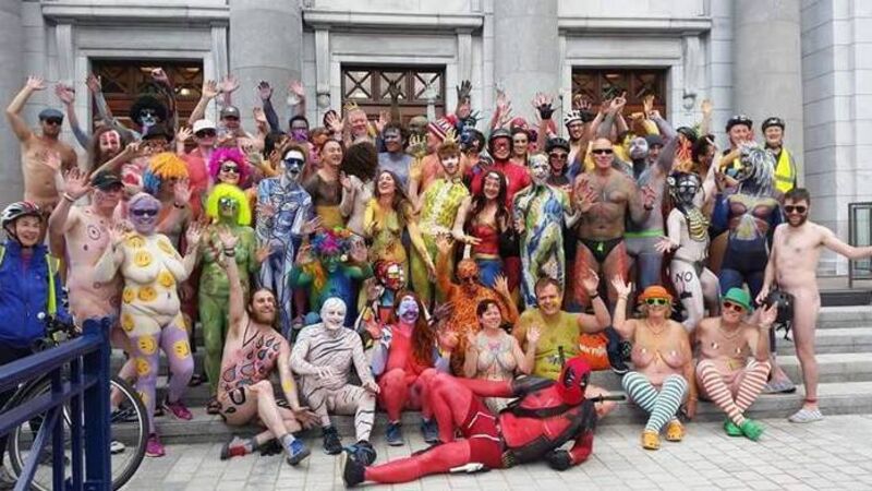 Cork hosts leg of naked bike ride to raise awareness of dangers endured by cyclists on the road Cork hosts leg of naked bike ride to raise awareness of dangers endured by cyclists on the road