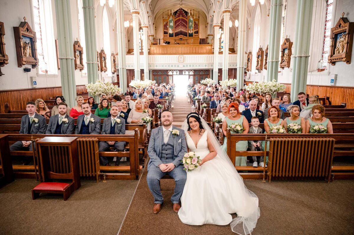 Mr and Mrs Cullinane with their guests, at St Patrick’s Church in Fermoy, where they exchanged their vows, surrounded by family and friends.