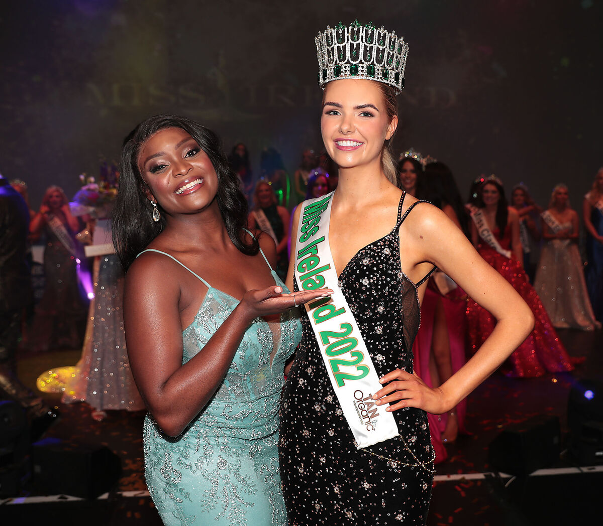 Outgoing Miss Ireland Pamela Uba congratulates Ivanna McMahon who was crowned Miss Ireland 2022. Picture Brian McEvoy Outgoing Miss Ireland Pamela Uba congratulates Ivanna McMahon who was crowned Miss Ireland 2022. Picture Brian McEvoy