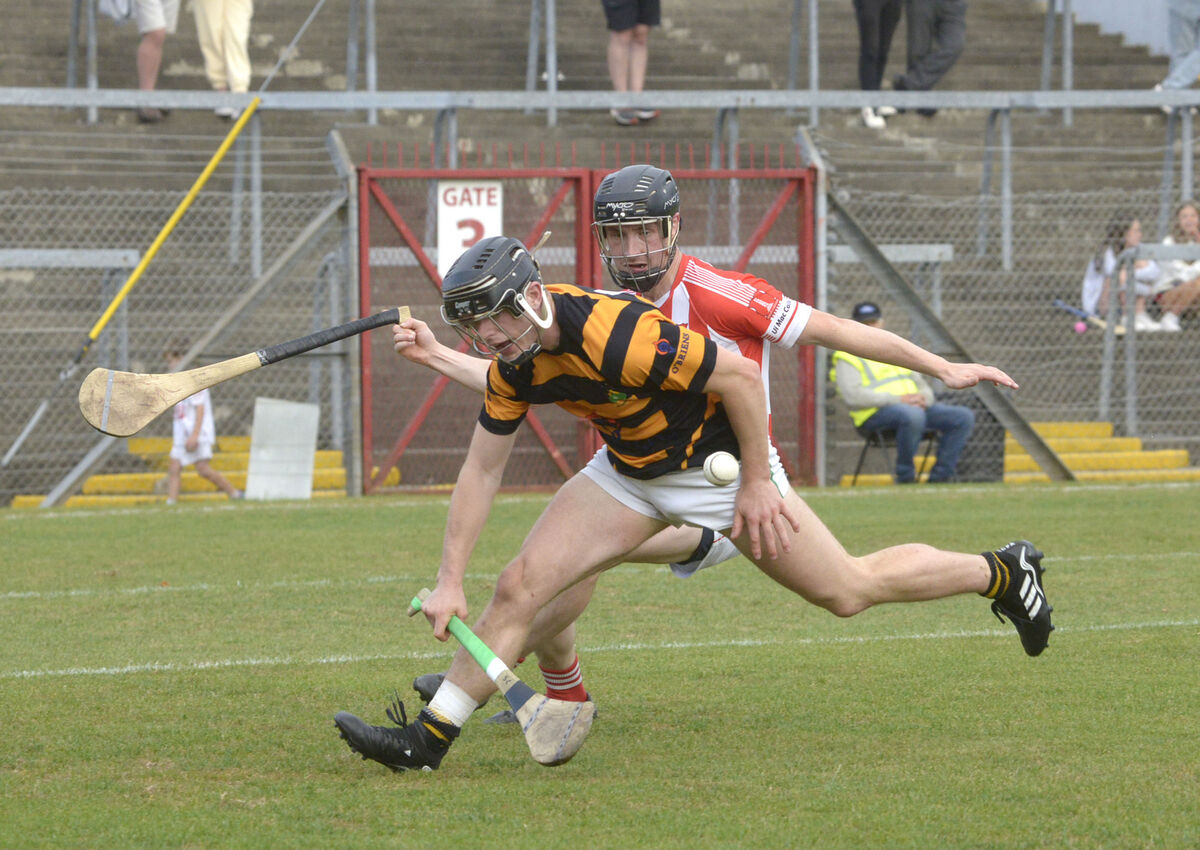 Avondhu's Stephen Condon being tackled by Imokilly's Shane Hegarty. Picture Denis Boyle