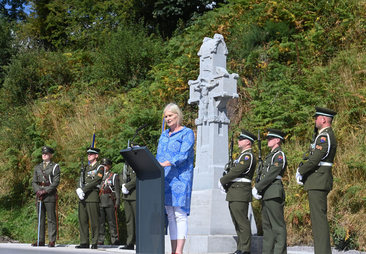 Eleanor Moore, great-grandniece of Michael Collins speaking on behalf of the Collins family. Eleanor Moore, great-grandniece of Michael Collins speaking on behalf of the Collins family.