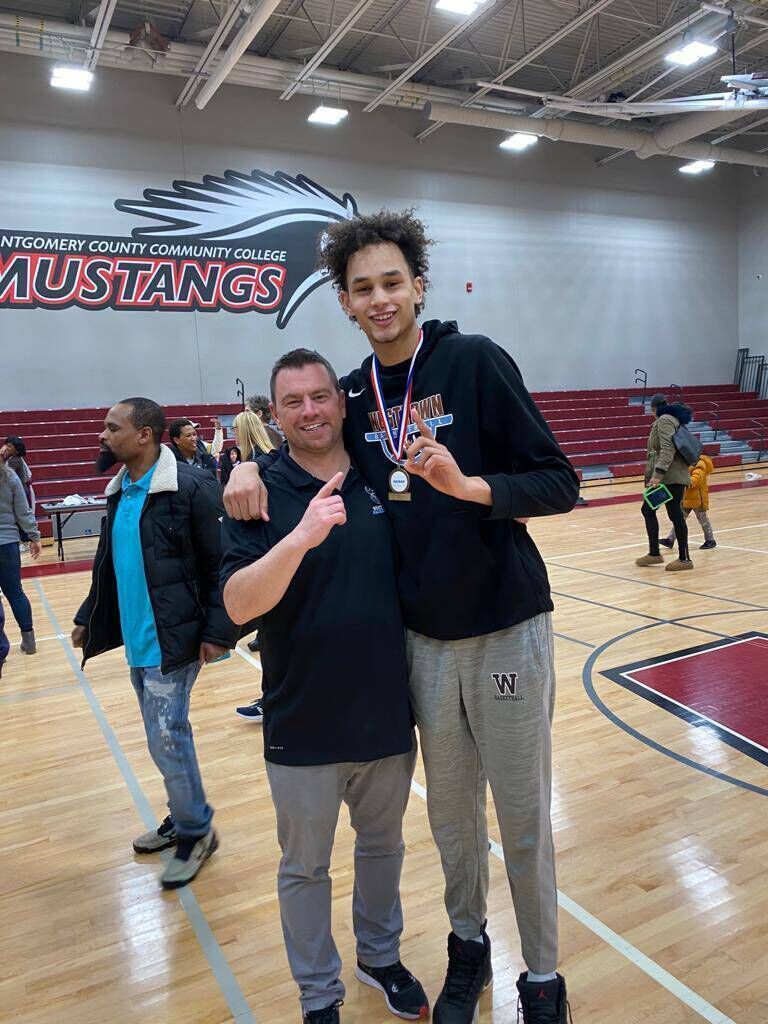 Coach Paul Manning with Westtown Varsity’s standout player Derek Lively when will be lining out with the Duke Blue Devils next season. Coach Paul Manning with Westtown Varsity’s standout player Derek Lively when will be lining out with the Duke Blue Devils next season.