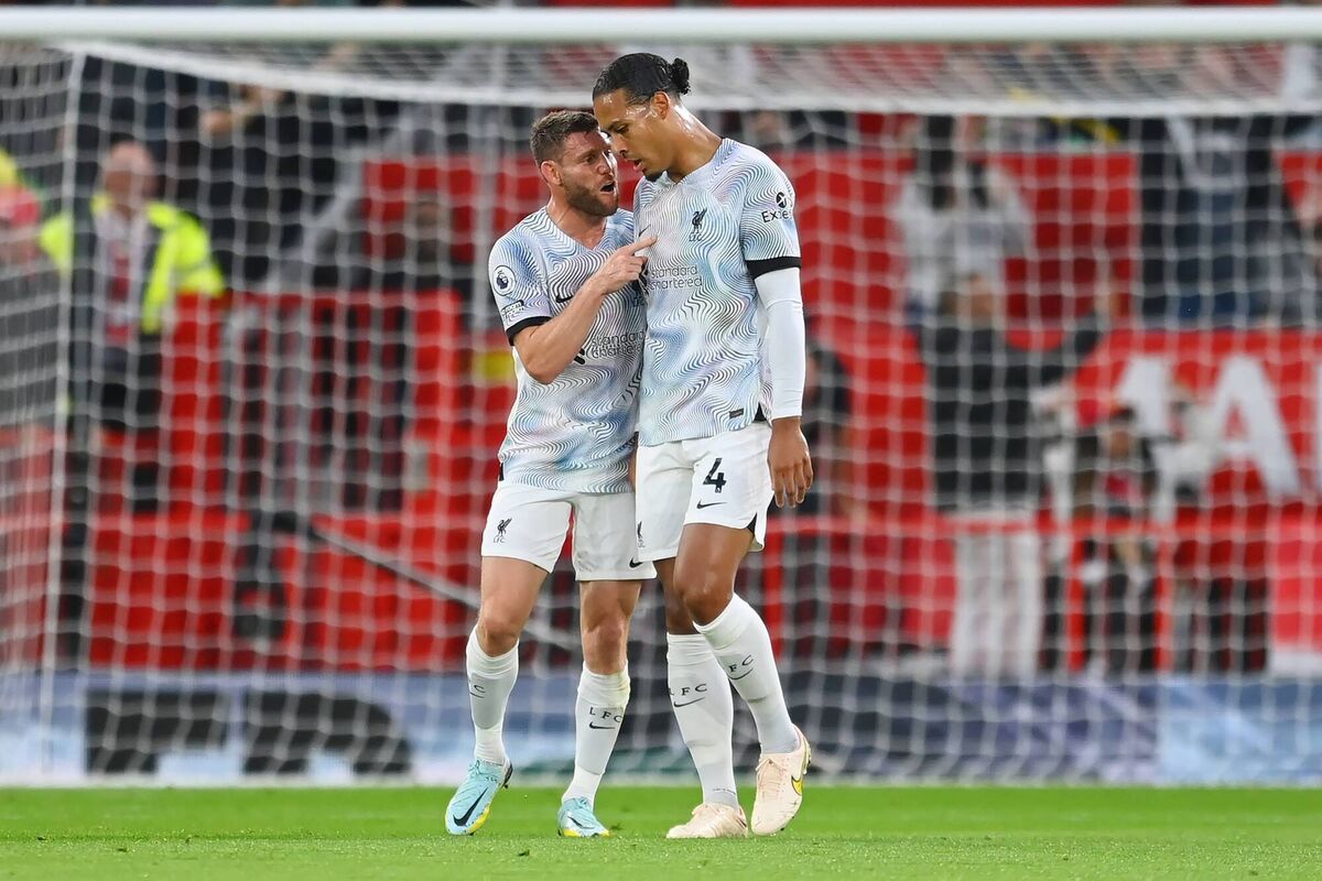 Liverpool's James Milner argues with Virgil van Dijk after conceding the first goal against Manchester United Picture: Michael Regan/Getty Images