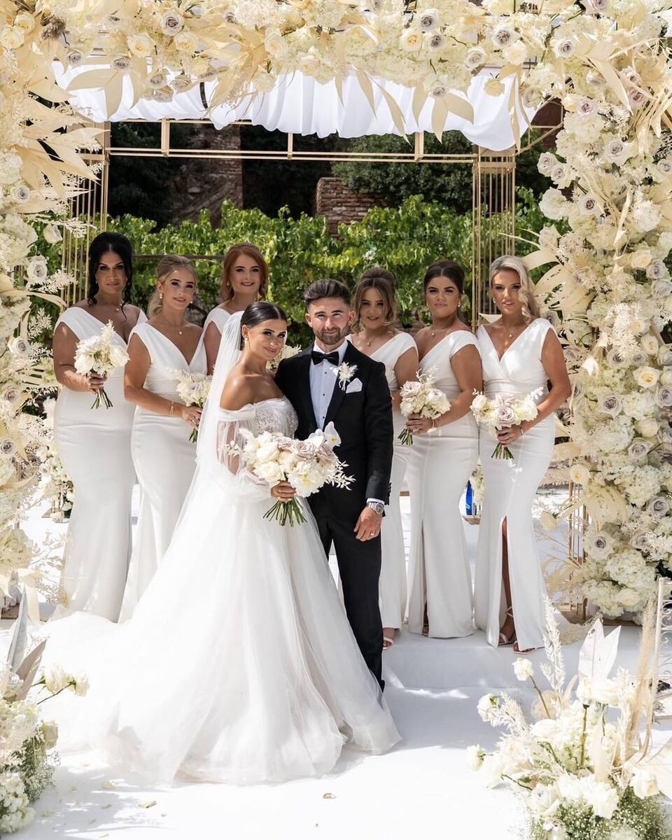 BRIDAL PARTY: Best friends Chloe O’Leary and Mags Kelly, cousins Taylor Thomas and Aisha O’Leary, Sean’s sister Erin Maguire and Hayley Boyle.