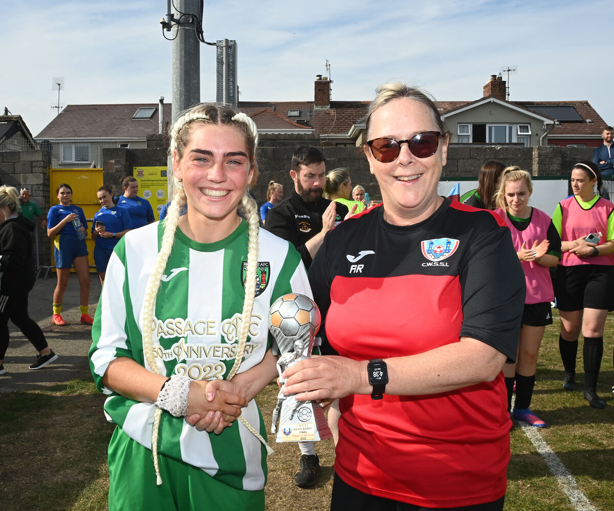 Player of the Match Faye Ahern with Alison Ryan, CWSSL chairperson. Picture: Larry Cummins.