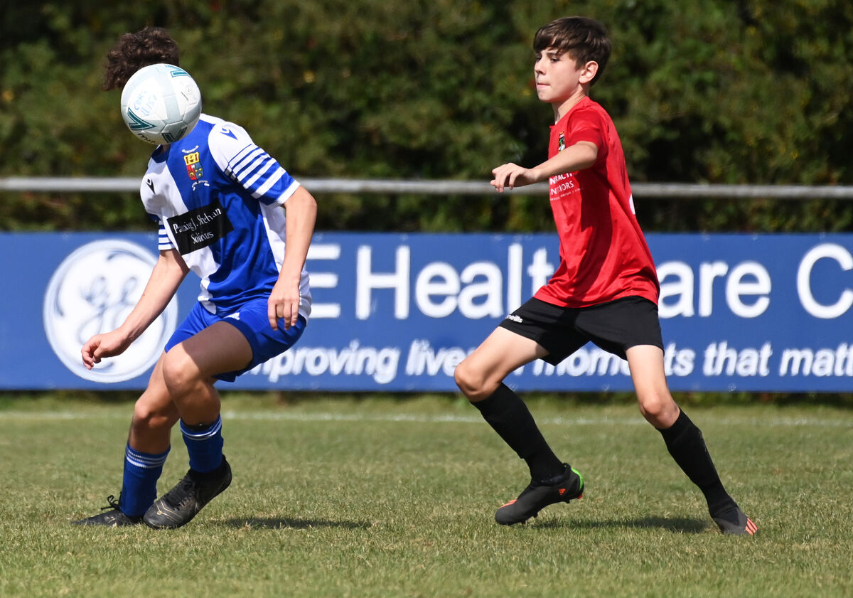 Leeside's Ryan Lane and Corinthian Boys Sean McNamee in a race for the ball. Picture: Eddie O'Hare Leeside's Ryan Lane and Corinthian Boys Sean McNamee in a race for the ball. Picture: Eddie O'Hare