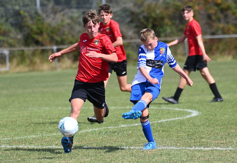 Corinthian Boys' Scott Higgins shoots from Leeside's Maidhc Ross. Picture: Eddie O'Hare