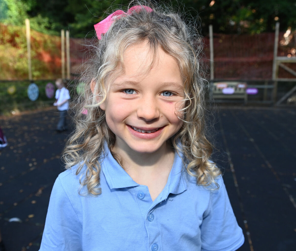 Niamh Ni Ghallchoir, senior infants on the first days back at school at Gaelscoil Pheig Sayers, Cork Picture; Eddie O'Hare