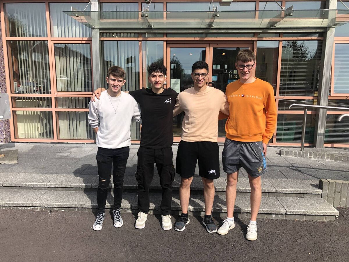 Four of the Coláiste an Spioraid Naoimh students who got maximum points in the Leaving Cert. Left to right: Alan Hodgins, Sami Al- Kayal, Jad Baker and Ronan Casey. Four of the Coláiste an Spioraid Naoimh students who got maximum points in the Leaving Cert. Left to right: Alan Hodgins, Sami Al- Kayal, Jad Baker and Ronan Casey.