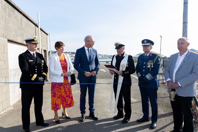 Commodore Michael Malone, Flag Officer Commanding Naval Service; Jacqui McCrum, Dept of Defence; Minister for Defence and Foreign Affairs, Mr Simon Coveney T.D. Defence Forces Chief of Staff, Lieutenant General Seán Clancy; Fr Des Campion, Naval Chaplain, and Jim Langford, Senior Clerk of Works, Haulbowline, pictured at Haulbowline Naval Base. Picture: Michael O'Sullivan /OSM PHOTO Commodore Michael Malone, Flag Officer Commanding Naval Service; Jacqui McCrum, Dept of Defence; Minister for Defence and Foreign Affairs, Mr Simon Coveney T.D. Defence Forces Chief of Staff, Lieutenant General Seán Clancy; Fr Des Campion, Naval Chaplain, and Jim Langford, Senior Clerk of Works, Haulbowline, pictured at Haulbowline Naval Base. Picture: Michael O'Sullivan /OSM PHOTO