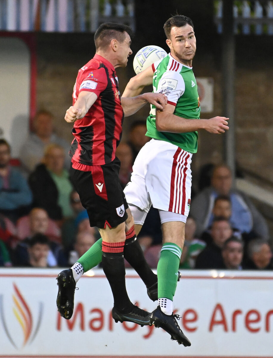 Cork City's Louis Britton and Longford Town's Michael Barker contest in the air. Picture: Eddie O'Hare Cork City's Louis Britton and Longford Town's Michael Barker contest in the air. Picture: Eddie O'Hare