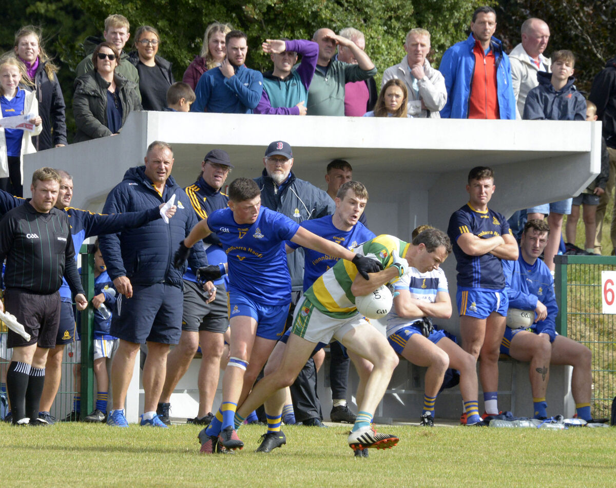 St Finbarr's Bill O'Connell and Alan O'Connor tackling Carbery Rangers' Alan Jennings. Picture: Denis Boyle St Finbarr's Bill O'Connell and Alan O'Connor tackling Carbery Rangers' Alan Jennings. Picture: Denis Boyle