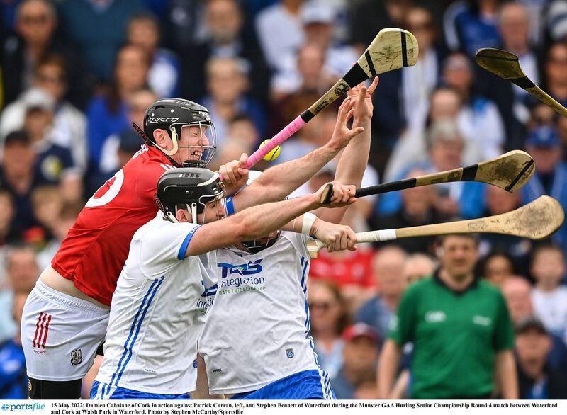 Damien Cahalane of Cork in action against Patrick Curran and Stephen Bennett of Waterford at Walsh Park. Picture: Stephen McCarthy/Sportsfile Damien Cahalane of Cork in action against Patrick Curran and Stephen Bennett of Waterford at Walsh Park. Picture: Stephen McCarthy/Sportsfile