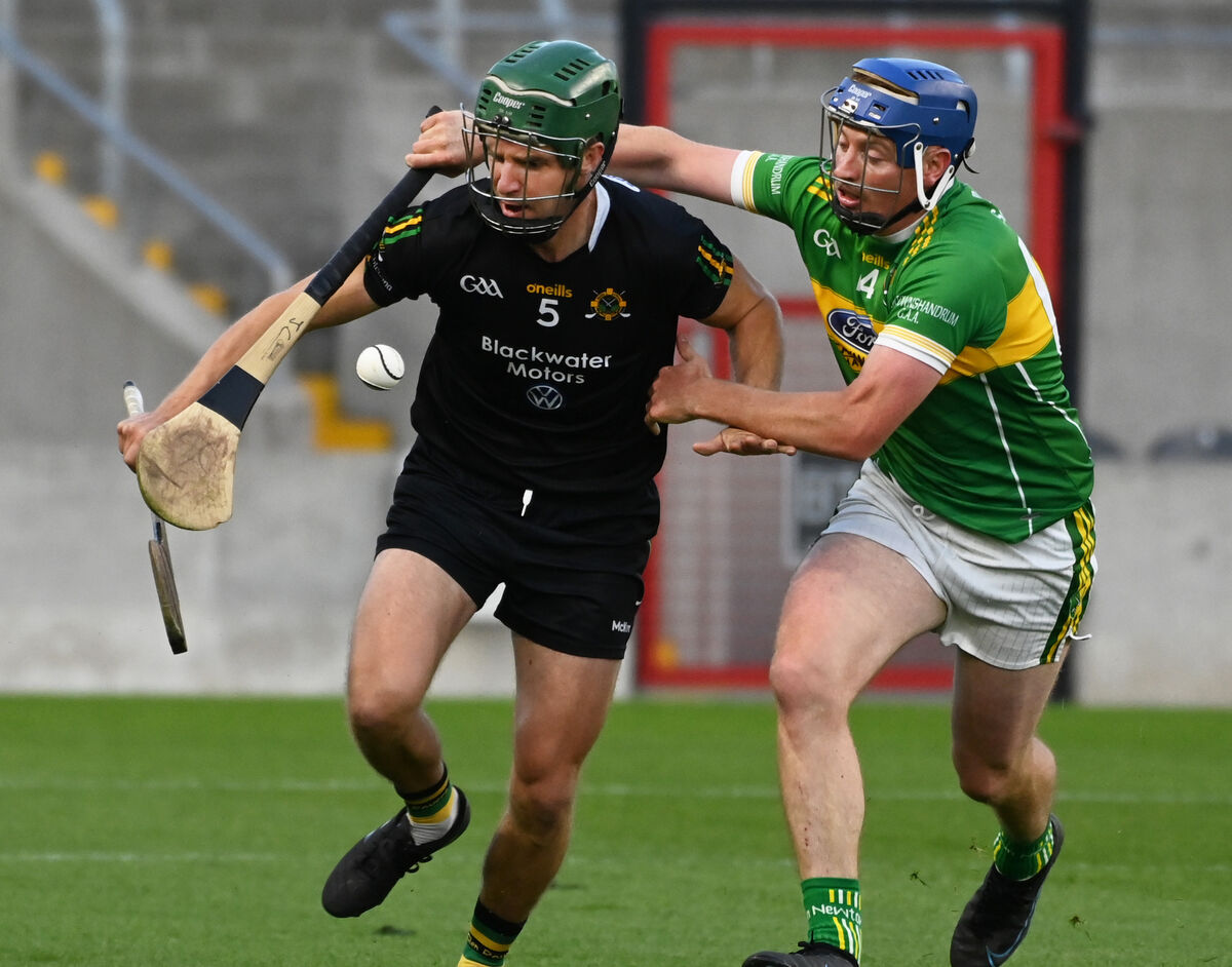 Glen Rovers' Brian Moylan is tackled by Newtownshandrum's Jamie Coughlan. Picture: Eddie O'Hare