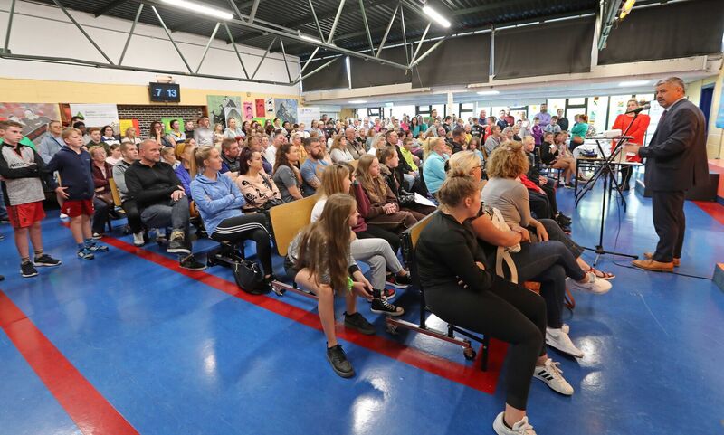 Kieran Golden, Principal Mayfield Community School, speaking to the large crowd. Picture: Jim Coughlan. Kieran Golden, Principal Mayfield Community School, speaking to the large crowd. Picture: Jim Coughlan.