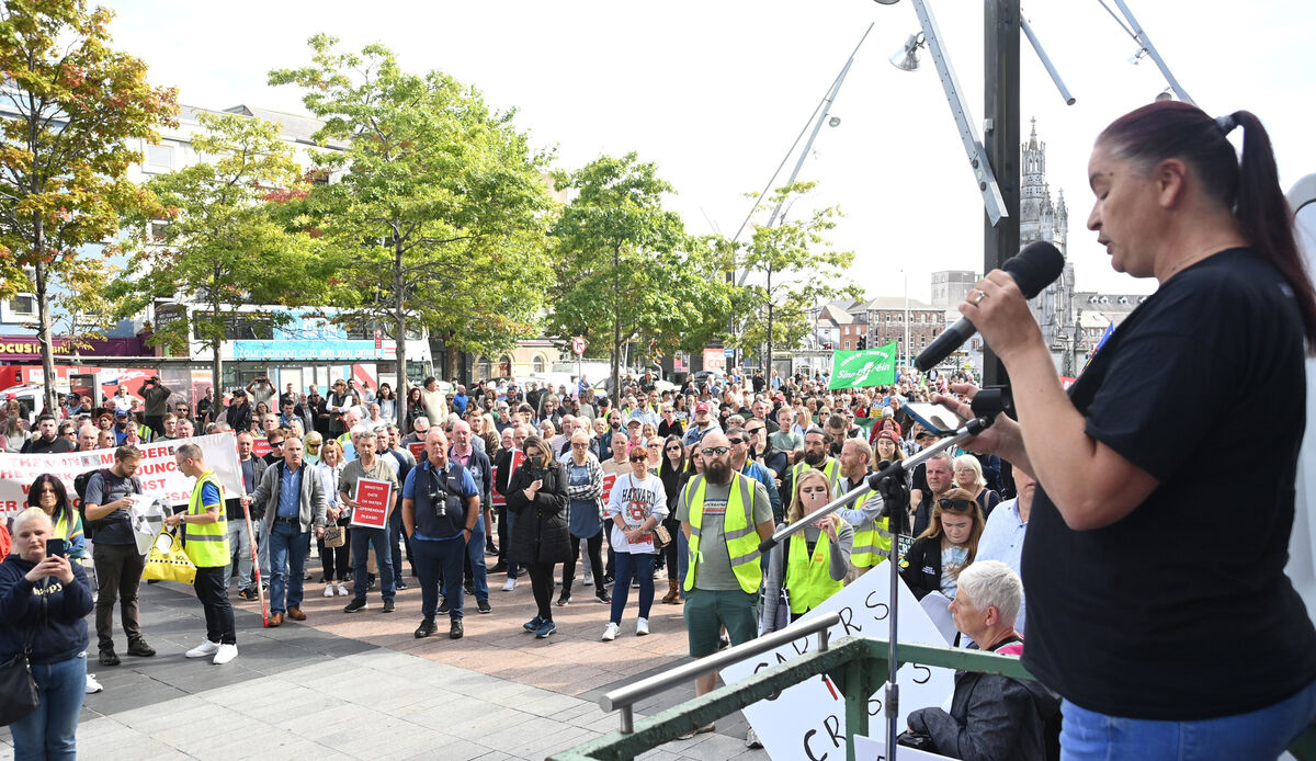  The first major pre-Budget cost of living protest was held in Cork on Saturday Sept 17 organised by the Cork Cost of Living Campaign. Antoinette Burke and FUSS members at the protest march. . Thousands attended the protest march. Picture: Larry Cummins
