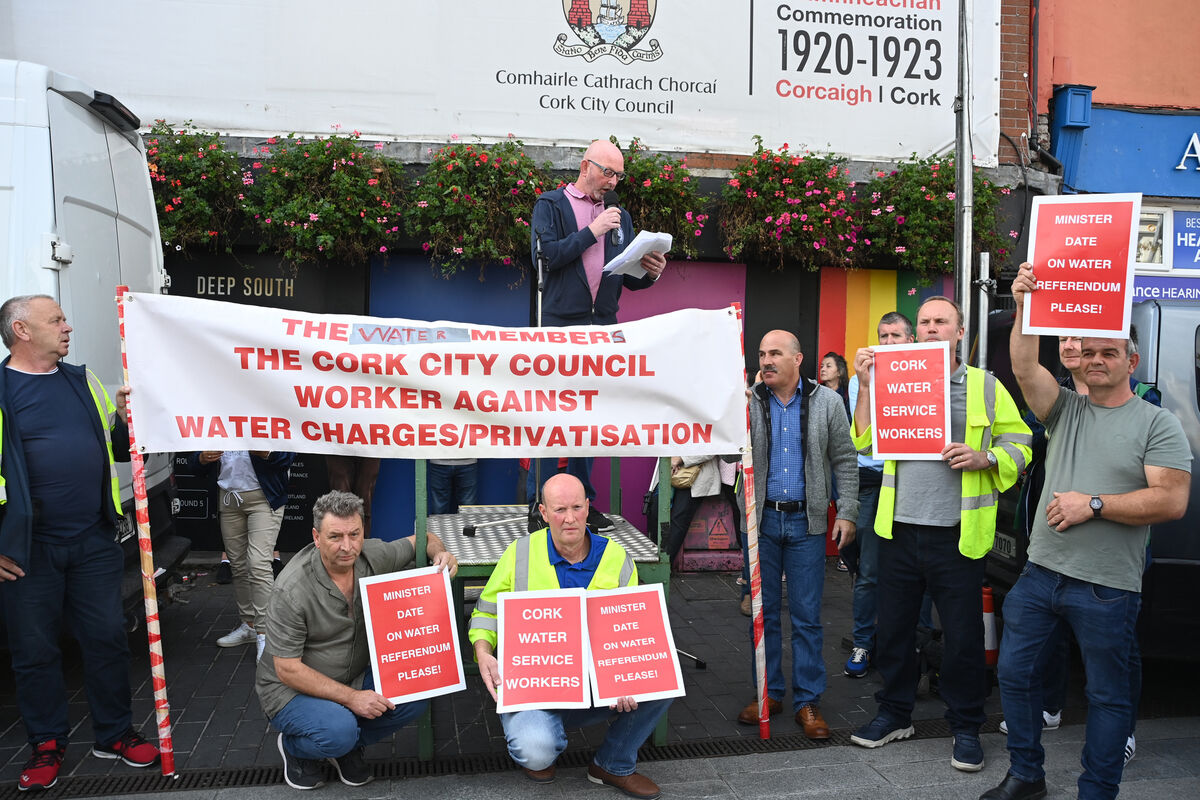 John Mullins, SIPTU and members of Cork City Council water services staff at the protest march. . Thousands attended the protest march. Picture: Larry Cummins